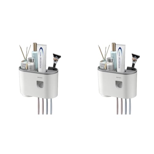 ZIBUYU® Tooth Brush Holder Bathroom Brush Stand 3 in 1 Wall Mounted Toothbrush Holder with Toothpaste Dispenser Single Cup Family Self Adhesive Organizer 2PCS ZIBUYU® Tooth Brush Holder Bathroom Brush Stand 3 in 1 Wall Mounted Toothbrush Holder with Toothpaste Dispenser Single Cup Family Self Adhesive Organizer 2PCS